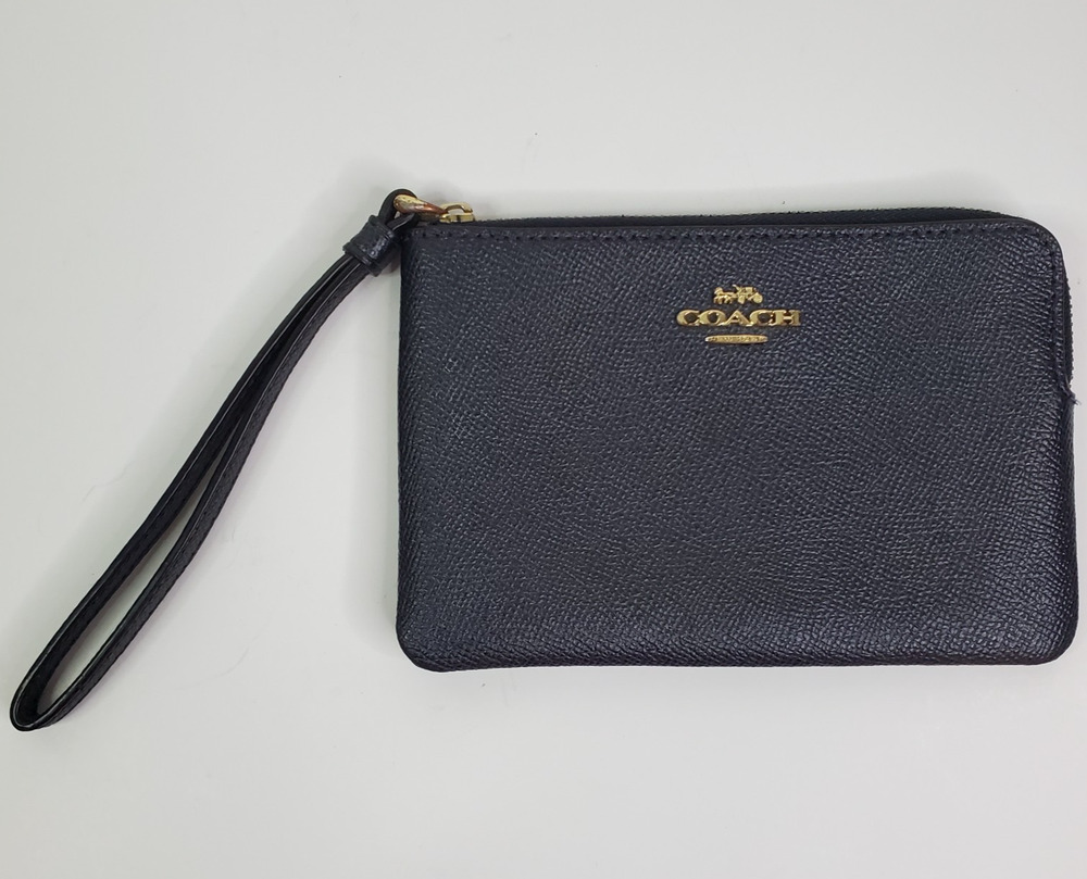Coach Corner Zip Crossgrain Leather Wristlet Blue corner zip small wristlet